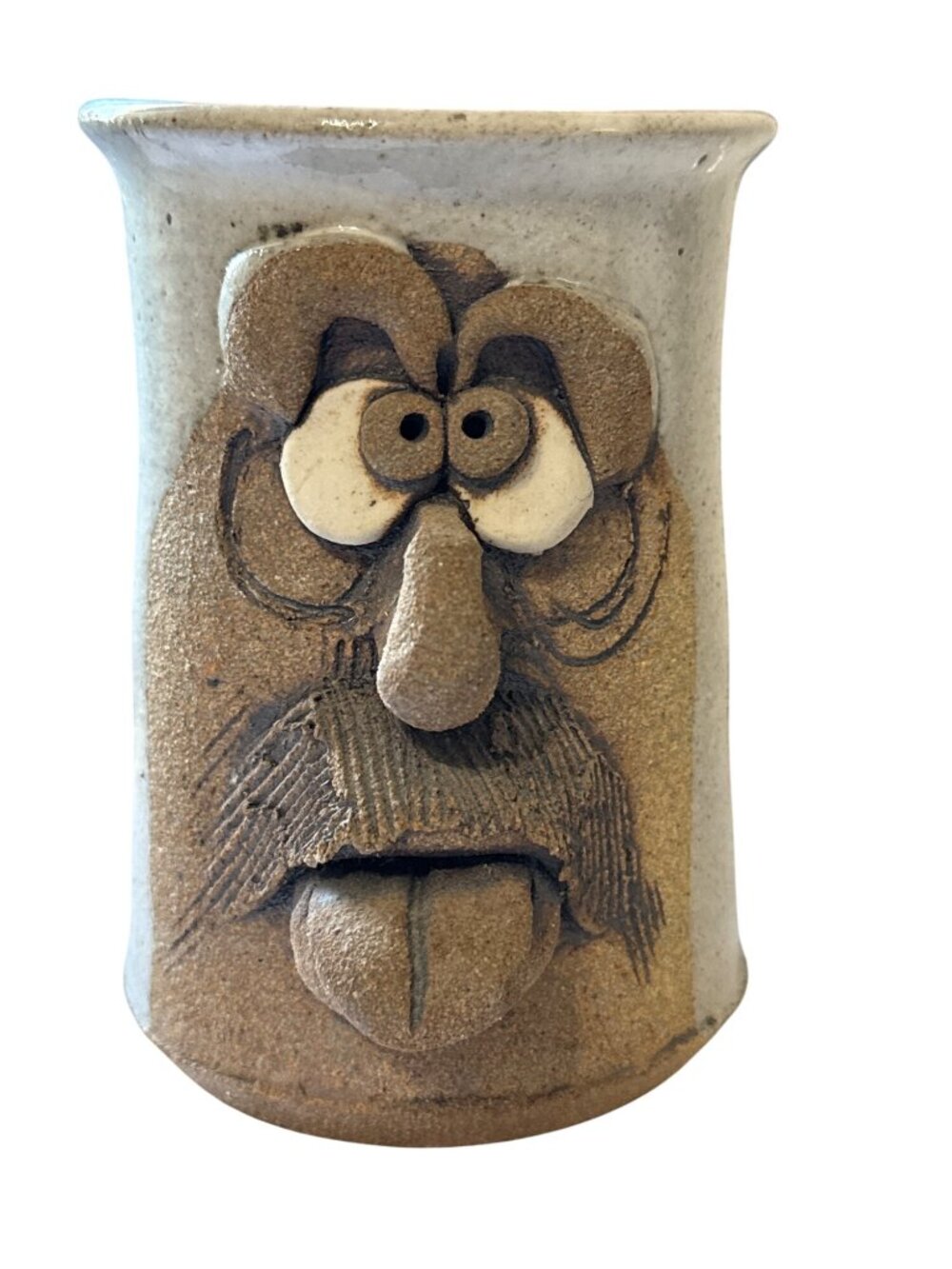 Handmade Clay Ugly Humorous Face Mug With Carved Face Pottery Collectible